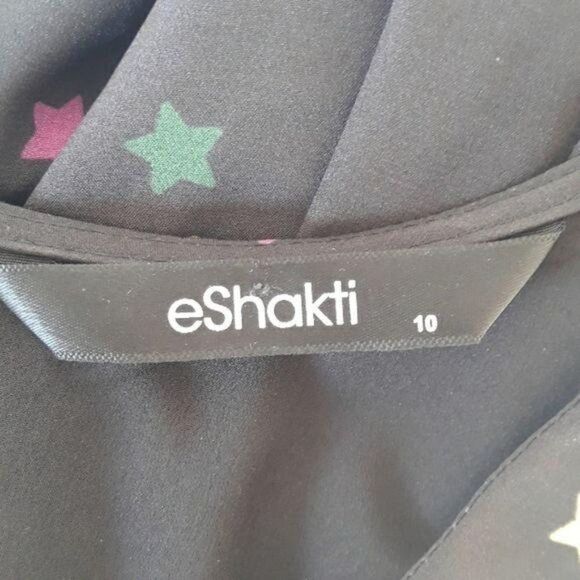 Eshaki Rainbow Star Modest Midi Tie Waist Dress Cap Sleeve Scoop Full Sz 10 - Picture 3 of 8